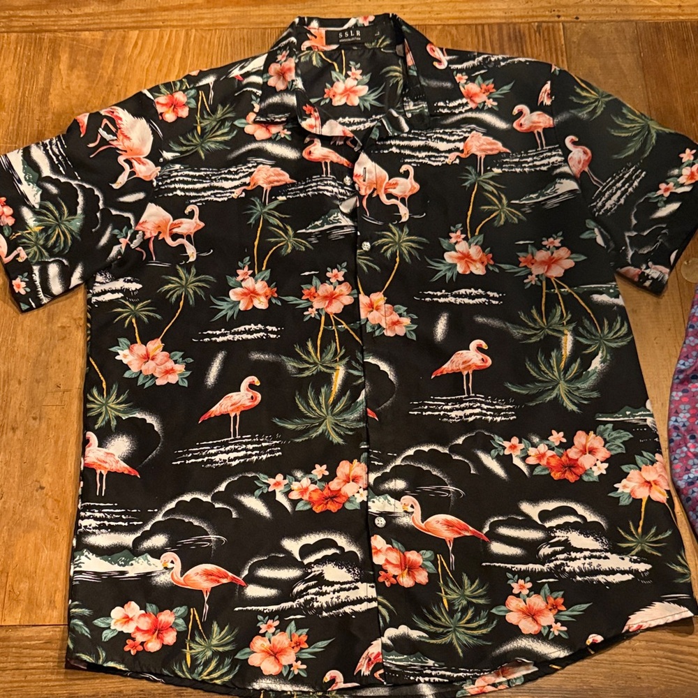 Flamingo Print Black Shirt